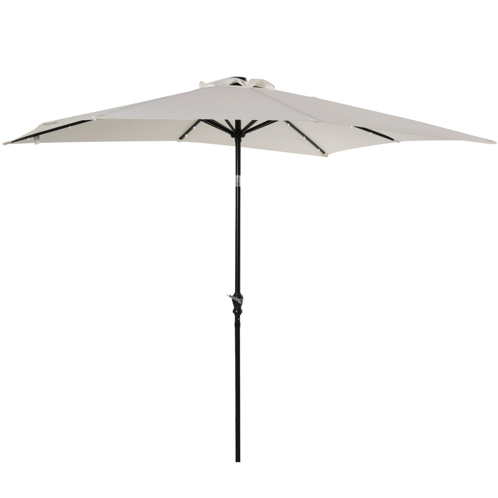 Outsunny 9' x 7' Solar Umbrella, LED Lighted Patio Umbrella for Table or Base with Tilt & Crank, Outdoor Umbrella for Garden, Deck, Backyard, Pool, Beach, White