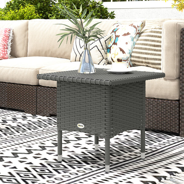 20" Patio Wicker Coffee Table, Outdoor Coffee Table with Plastic Board Underneath the Woven Tabletop for Patio, Garden, Balcony, Grey