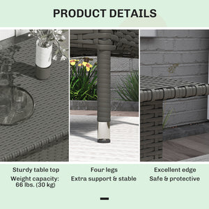 20" Patio Wicker Coffee Table, Outdoor Coffee Table with Plastic Board Underneath the Woven Tabletop for Patio, Garden, Balcony, Grey