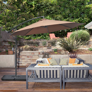 3(m) Garden Banana Parasol Cantilever Umbrella with Crank Handle, Cross Base, Weights and Cover for Outdoor, Hanging Sun Shade, Coffee