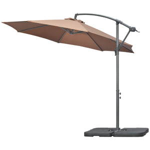 3(m) Garden Banana Parasol Cantilever Umbrella with Crank Handle, Cross Base, Weights and Cover for Outdoor, Hanging Sun Shade, Coffee