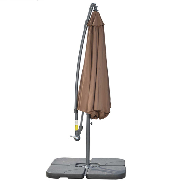 3(m) Garden Banana Parasol Cantilever Umbrella with Crank Handle, Cross Base, Weights and Cover for Outdoor, Hanging Sun Shade, Coffee