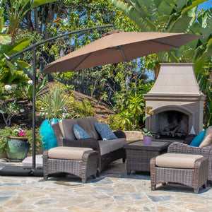3(m) Garden Banana Parasol Cantilever Umbrella with Crank Handle, Cross Base, Weights and Cover for Outdoor, Hanging Sun Shade, Coffee