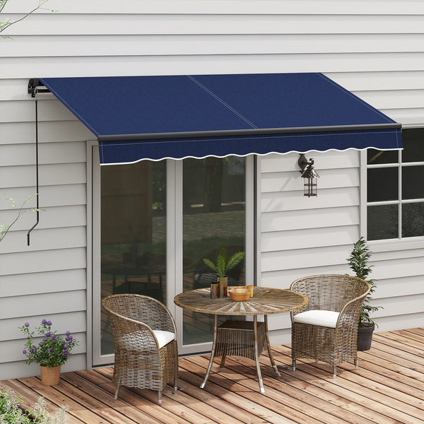 Outsunny 10' x 8' Retractable Awning, Patio Awning Sunshade Shelter with Manual Crank Handle, 280gsm UV Resistant Fabric and Aluminum Frame for Deck, Balcony, Yard, Blue