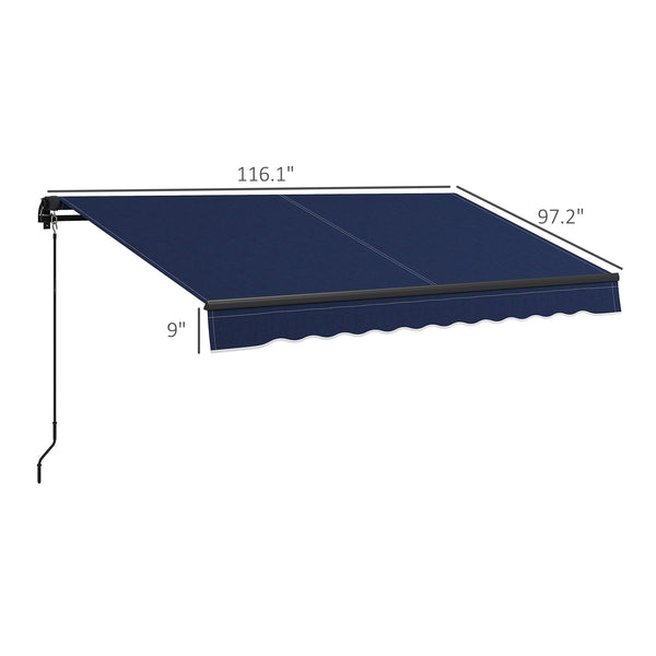 Outsunny 10' x 8' Retractable Awning, Patio Awning Sunshade Shelter with Manual Crank Handle, 280gsm UV Resistant Fabric and Aluminum Frame for Deck, Balcony, Yard, Blue