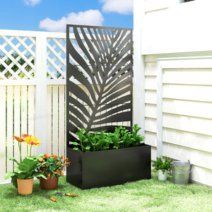 Metal Planter Box with Trellis, 71" Tall Raised Garden Bed with Trellis Privacy Screen for Climbing Plants, Large Leaf Cut-Out Privacy Planter for Garden, Patio, Balcony