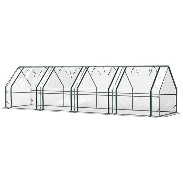12' x 3' x 3'Mini Greenhouse with Zippered Doors & Roll-up Windows, Portable Plant Hot House with PVC Cover, Water Resistant, UV Protected for Outdoor Flowers, Vegetables, Clear