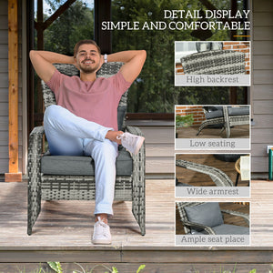 Patio Wicker Adirondack Chair, Outdoor PE Rattan Fire Pit Chair, Muskoka Chair w/ Soft Cushions, Tall Curved Backrest and Comfortable Armrests for Deck Garden, Grey