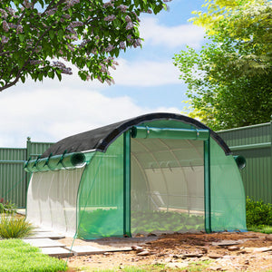 Walk-in Tunnel Greenhouse, 10' x 13' x 6.5' Plant Hot House with Sunshade Net, Roll-up Mesh Sidewalls, 2 Doors and 8 Windows, PE Cover, Galvanised Steel Frame, Green