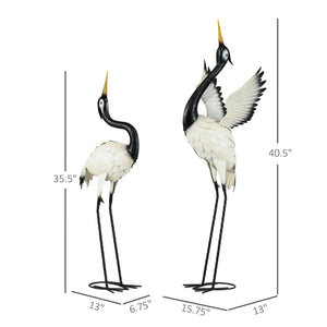 Outsunny Heron Garden Statues, 35.5" & 40.5" Standing Bird Sculptures, Metal Yard Art Decor for Lawn, Patio, Backyard, Landscape Decoration Set of 2, White & Black