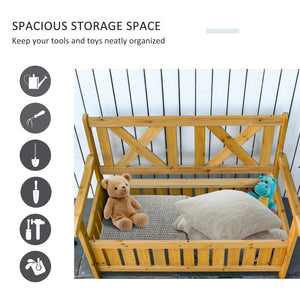 2-Seater Wooden Outdoor Bench with Storage Box, 29 Gallon Outdoor Storage Bench, Large Entryway Deck Box with Unique X-Shape Back for Deck, Porch and Balcony, Yellow