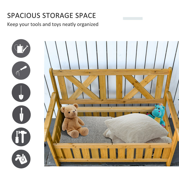2-Seater Wooden Outdoor Bench with Storage Box, 29 Gallon Outdoor Storage Bench, Large Entryway Deck Box with Unique X-Shape Back for Deck, Porch and Balcony, Yellow