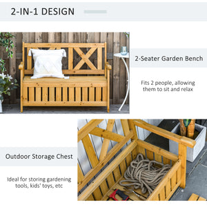 2-Seater Wooden Outdoor Bench with Storage Box, 29 Gallon Outdoor Storage Bench, Large Entryway Deck Box with Unique X-Shape Back for Deck, Porch and Balcony, Yellow
