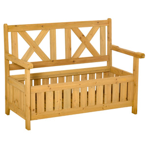 2-Seater Wooden Outdoor Bench with Storage Box, 29 Gallon Outdoor Storage Bench, Large Entryway Deck Box with Unique X-Shape Back for Deck, Porch and Balcony, Yellow
