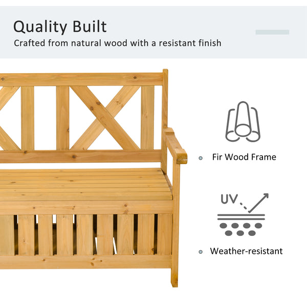 2-Seater Wooden Outdoor Bench with Storage Box, 29 Gallon Outdoor Storage Bench, Large Entryway Deck Box with Unique X-Shape Back for Deck, Porch and Balcony, Yellow