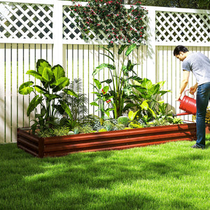 Galvanized Raised Garden Bed, 8' x 3' x 1' Metal Planter Box, for Growing Vegetables, Flowers, Herbs, Succulents, Natural Wood