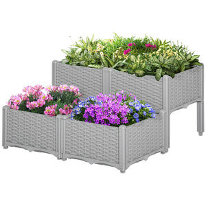 Outsunny 4 Piece Raised Garden Bed with Legs, Self-Watering Planter Box Raised Bed to Grow Flowers, Herbs & Vegetables, Gray