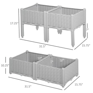 Outsunny 4 Piece Raised Garden Bed with Legs, Self-Watering Planter Box Raised Bed to Grow Flowers, Herbs & Vegetables, Gray