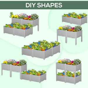 Outsunny 4 Piece Raised Garden Bed with Legs, Self-Watering Planter Box Raised Bed to Grow Flowers, Herbs & Vegetables, Gray