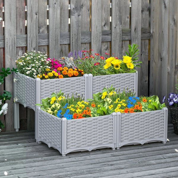 Outsunny 4 Piece Raised Garden Bed with Legs, Self-Watering Planter Box Raised Bed to Grow Flowers, Herbs & Vegetables, Gray