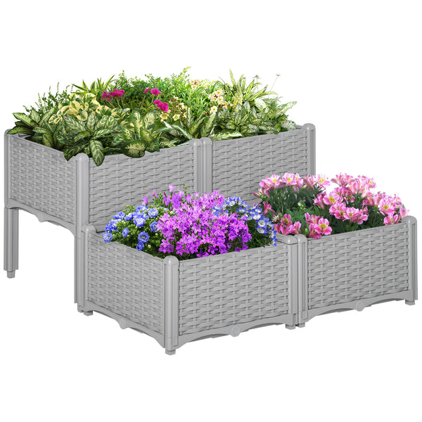 Outsunny 4 Piece Raised Garden Bed with Legs, Self-Watering Planter Box Raised Bed to Grow Flowers, Herbs & Vegetables, Gray