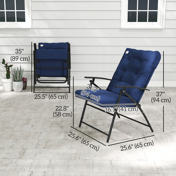 Set of 2 Outdoor Dining Chairs, Folding Patio Chair with Adjustable Backrest, Padded Folding Chairs for Outdoor Events, Blue
