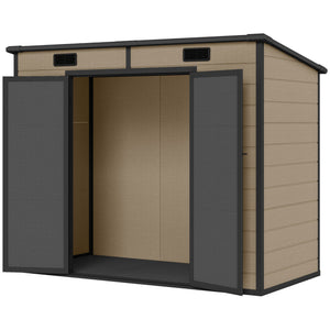 8' x 4' Outdoor Storage Shed, Resin Plastic Shed with Floor, Window, Lockable Doors and Vents, All-Weather Tool Shed for Backyard, Patio, Lawn, Light Brown