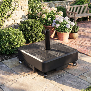 Patio Umbrella Base with Wheels, Heavy Duty Outdoor Umbrella Stand Holder, 62 lbs Water or 77 lbs Sand Filled, for 1.5"/1.9" Poles, Black