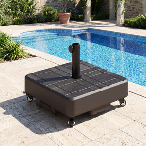 Patio Umbrella Base with Wheels, Heavy Duty Outdoor Umbrella Stand Holder, 62 lbs Water or 77 lbs Sand Filled, for 1.5"/1.9" Poles, Black