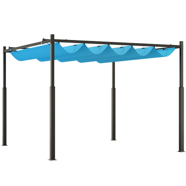 Outsunny 10' x 10' Retractable Pergola Canopy with Magnetic Fixture, UPF30+ Outdoor Patio Sun Shade Shelter, 3.1" Metal Column, for Patio, Garden, Backyard, Deck, Blue