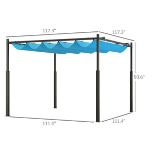 Outsunny 10' x 10' Retractable Pergola Canopy with Magnetic Fixture, UPF30+ Outdoor Patio Sun Shade Shelter, 3.1" Metal Column, for Patio, Garden, Backyard, Deck, Blue