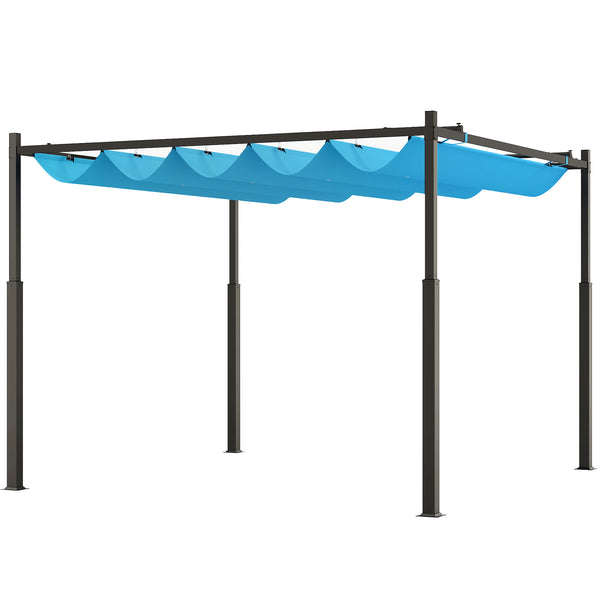 Outsunny 10' x 10' Retractable Pergola Canopy with Magnetic Fixture, UPF30+ Outdoor Patio Sun Shade Shelter, 3.1" Metal Column, for Patio, Garden, Backyard, Deck, Blue