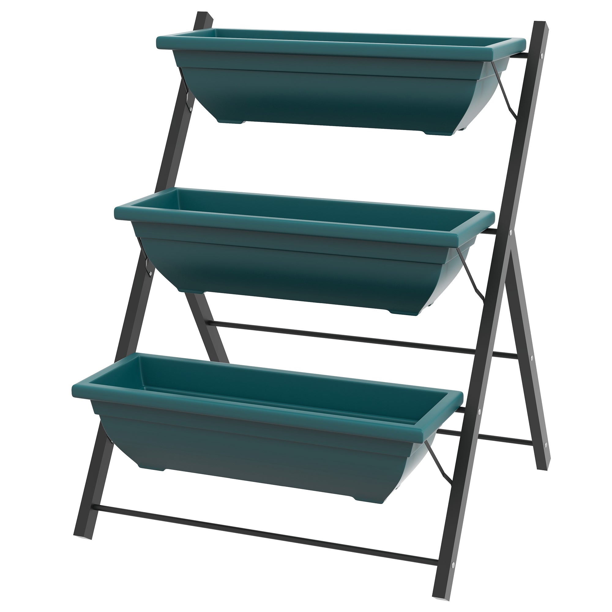plastic 3 tier plant stand outdoor Outsunny 3-Tier Vertical Garden Bed with 3 Planters and Drainage Holes, Green