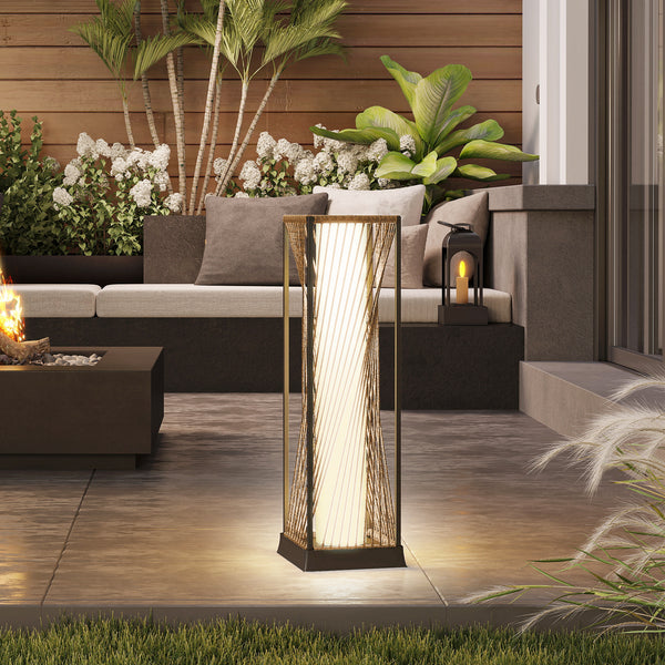 Garden Rattan Lamp, 77 cm Tall Solar Rattan Floor Lamp, Solar Garden Light with Auto On/Off LED Lights, IP44 Waterproof for Outdoor, Porch, Pathway, Terrace, Sand Brown