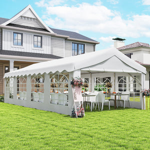 13'x26' Heavy Duty Large Party Tent & Carport with Removable Sidewalls, Windows, Portable Garage Canopy Tent, Sun Shade Shelter for Parties Wedding Outdoor Events, White