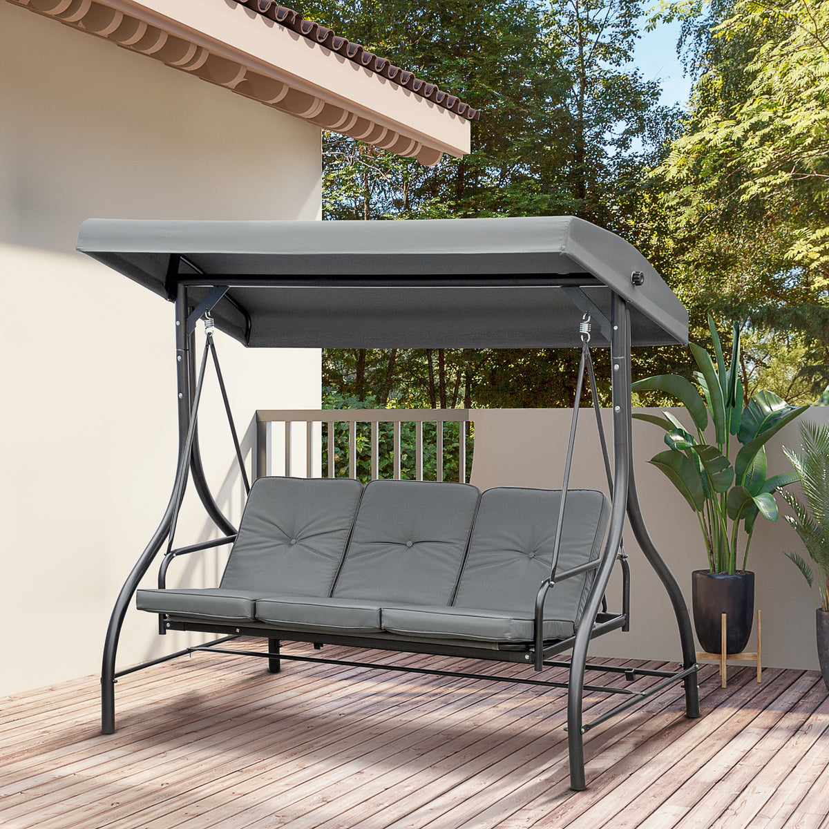 Outsunny 3 Seater Canopy Swing Chair With Adjustable Canopy And Metal outsunny-3-seater-canopy-swing-chair-with-adjustable-canopy-and-metal