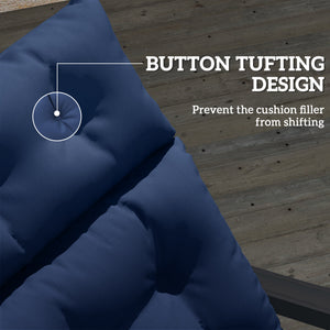 Patio Lounge Chair Cushion, Tufted Thick Outdoor Chaise Lounge Cushion with Ties, Lounge Chair Pad Replacement for Lawn Pool Deck, 74.8" x 22" x 4", Navy Blue