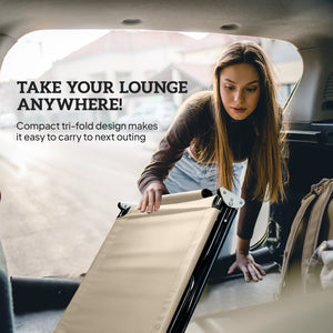 Adjustable Outdoor Lounge Chair, Garden Folding Chaise Lounge with Face Hole Reclining Tanning Chair Seat, Folding Camping Beach Lounging Bed w/ Support Pillow, Beige