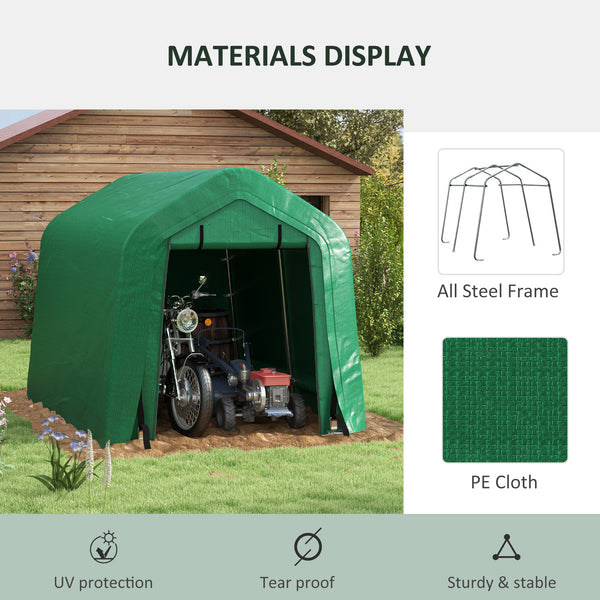 8'x6' Outdoor Storage Shelter with Rollup & Zipper Door, Heavy Duty Carport Shed for Motorcycle Garden Storage, Green