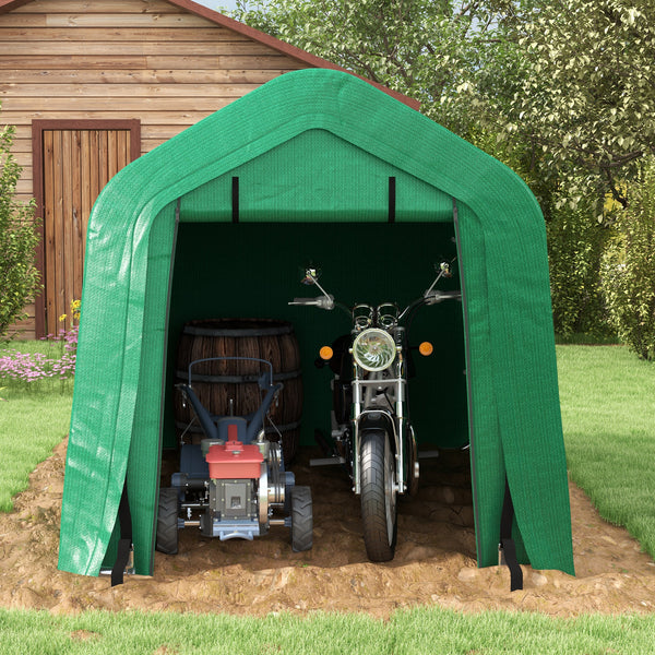 8'x6' Outdoor Storage Shelter with Rollup & Zipper Door, Heavy Duty Carport Shed for Motorcycle Garden Storage, Green