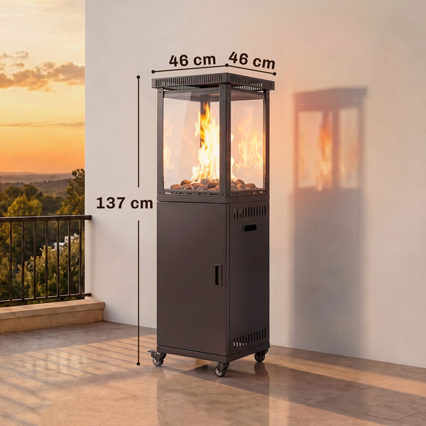 Gas Patio Heater, 13 kW Portable Propane Outdoor Heater with Stepless Heat Control, Piezo Ignition, Tip-over Protection, 4 Wheels, Lava Rocks, Black