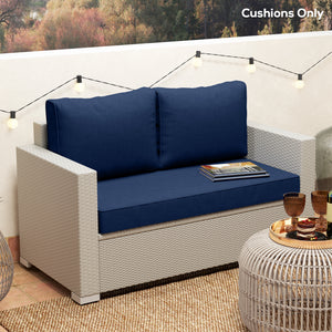 2 Seater Outdoor Seat Cushions with Backrest, Loveseat Double Sofa Outdoor Furniture Cushions, Fade-Resistant Replacement Patio Cushions for Indoor and Outdoor, Navy Blue