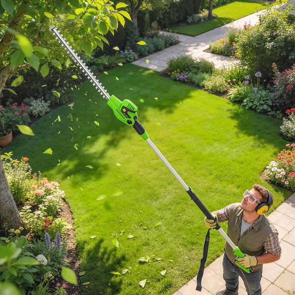 2.6m Corded Extendable Hedge Trimmer with 90° Adjustable Head, 450W Telescopic Electric Hedge Cutter Long Reach with 51cm Dual Action Blades, Shoulder Strap, 10m Cable for Branches, Shrubs
