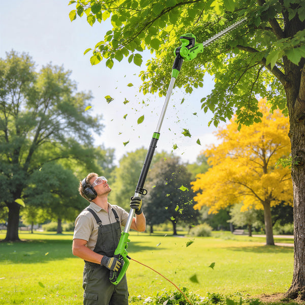 2.6m Corded Extendable Hedge Trimmer with 90° Adjustable Head, 450W Telescopic Electric Hedge Cutter Long Reach with 51cm Dual Action Blades, Shoulder Strap, 10m Cable for Branches, Shrubs