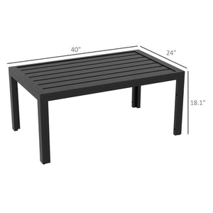 Outsunny Patio Coffee Table, Rectangle Outdoor Side Table with Steel Frame and Slat Tabletop for Garden, Balcony, Backyard, Porch, Black