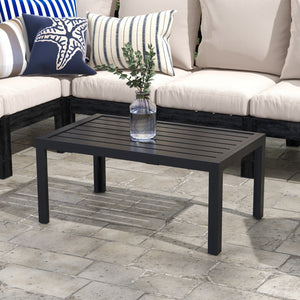 Garden Coffee Table, Rectangular Patio Side Table with Steel Frame and Slat Tabletop for Outdoor, Balcony, 101.5 x 61cm, Black