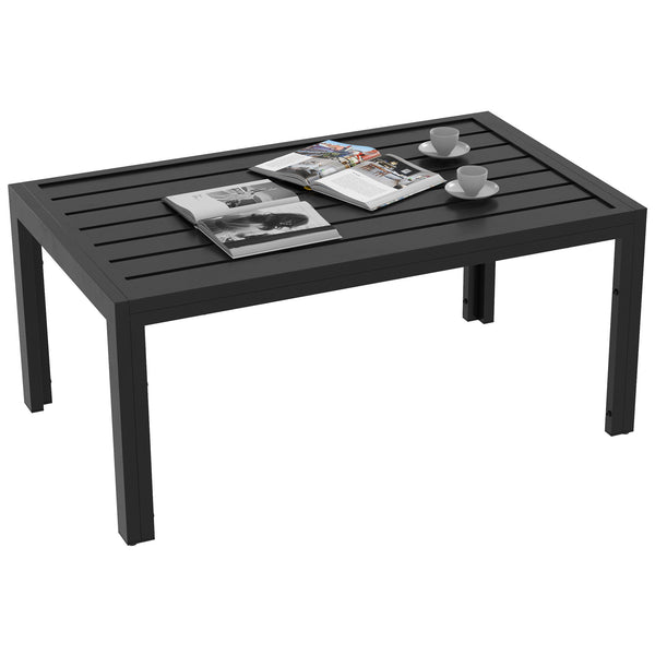 Garden Coffee Table, Rectangular Patio Side Table with Steel Frame and Slat Tabletop for Outdoor, Balcony, 101.5 x 61cm, Black
