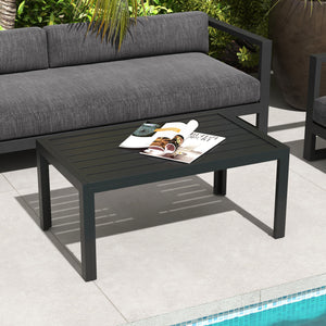 Garden Coffee Table, Rectangular Patio Side Table with Steel Frame and Slat Tabletop for Outdoor, Balcony, 101.5 x 61cm, Black