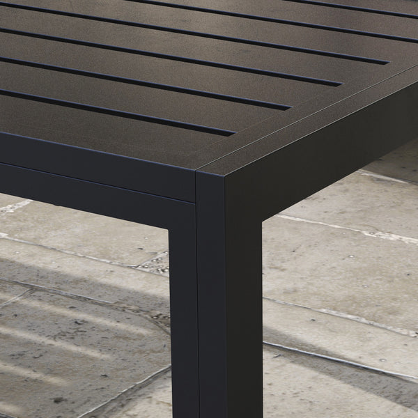 Garden Coffee Table, Rectangular Patio Side Table with Steel Frame and Slat Tabletop for Outdoor, Balcony, 101.5 x 61cm, Black