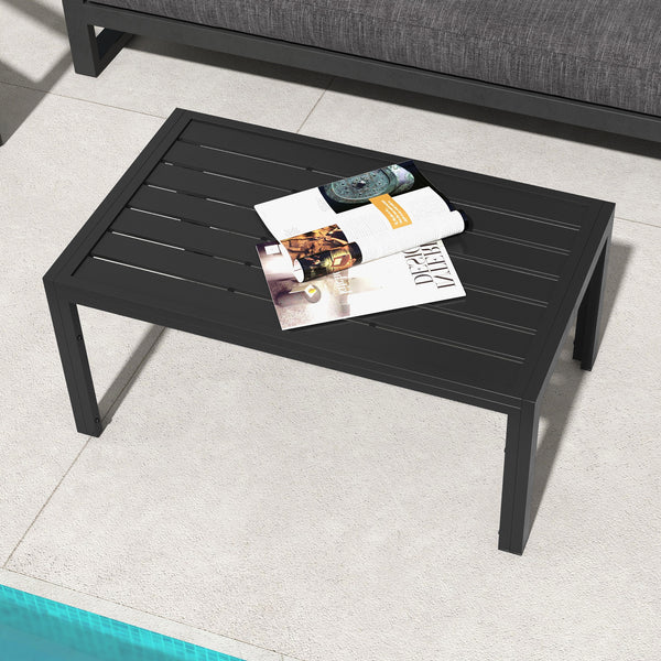 Garden Coffee Table, Rectangular Patio Side Table with Steel Frame and Slat Tabletop for Outdoor, Balcony, 101.5 x 61cm, Black